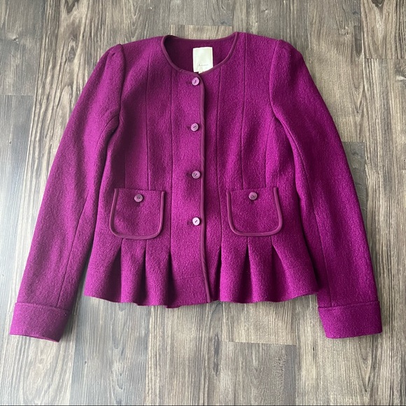 Anthropologie Elevenses Raspberry Peplum Structured Wool Blend Blazer - Picture 6 of 16